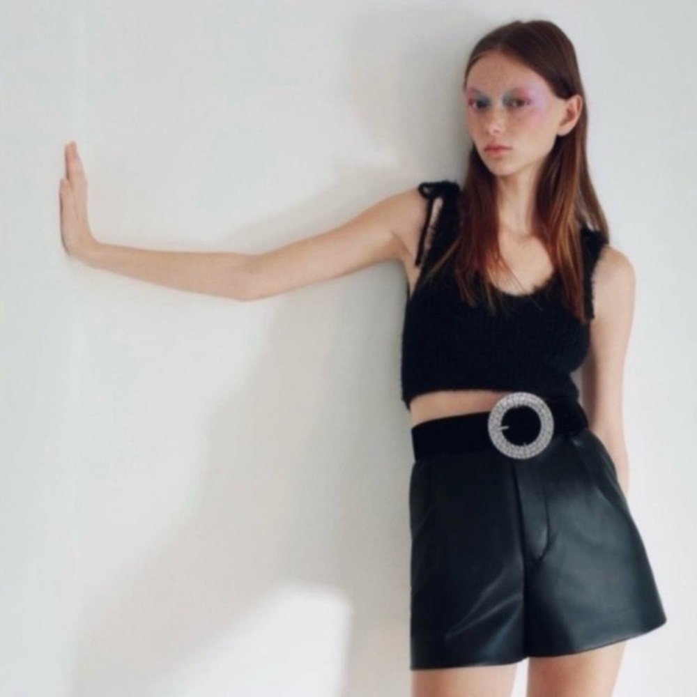 🌸ZARA* Tie Strap Crop Soft Fuzzy Tank Top